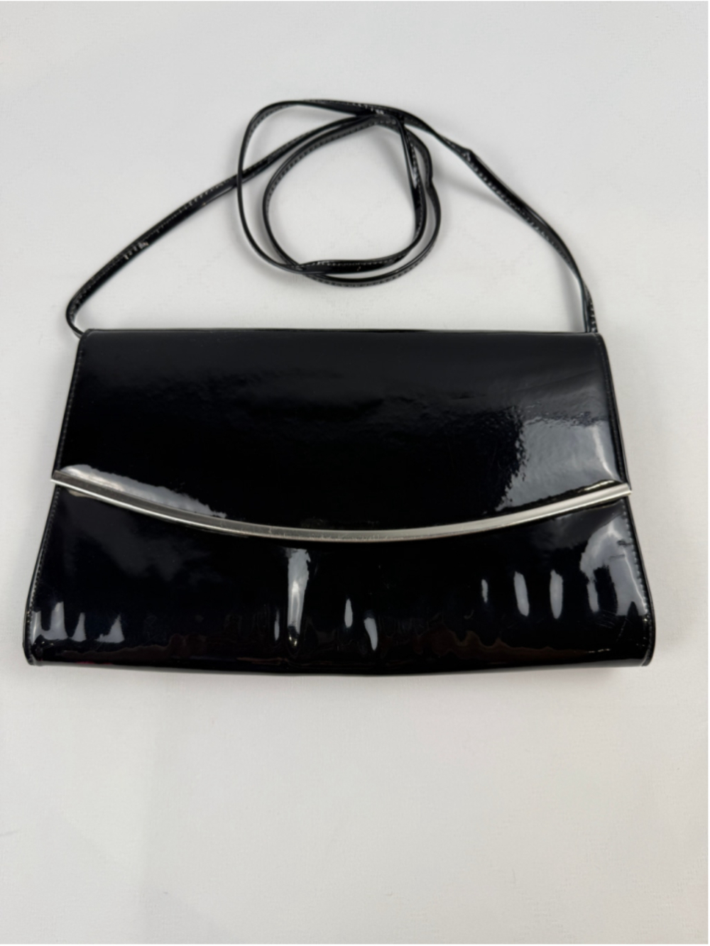Cabrelli Black Patent Leather Clutch with Silver Accent